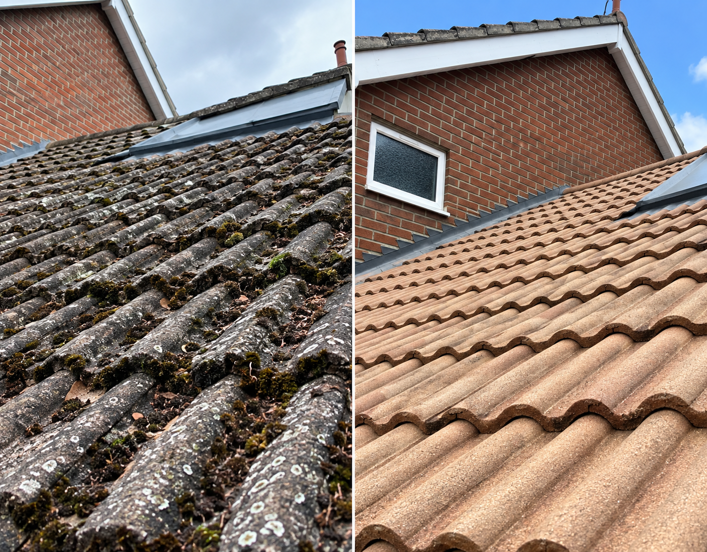 Roof cleaning before and after
